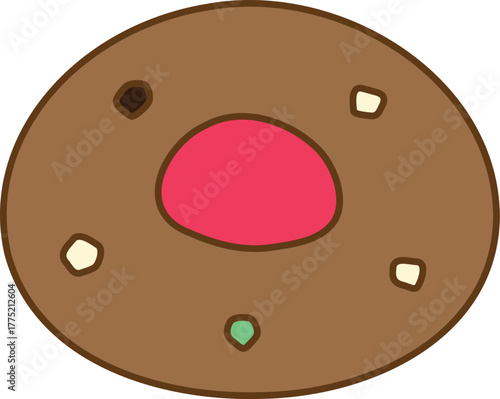 a round chocolate cookie with strawberry jam