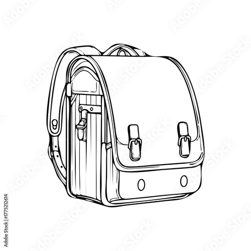 Illustration of a satchel backpack with straps and buckles.