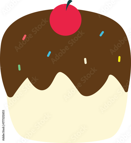 a chocolate cupcake with sprinkles and a cherry