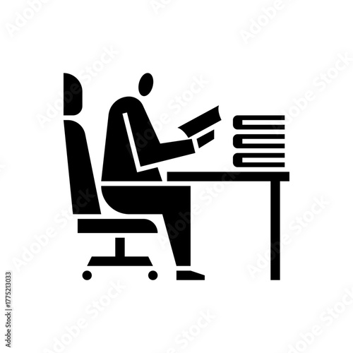 Read glyph icon. a man reading book illustration.