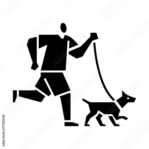 a man jogging with his pet glyph icon. Running illustration.