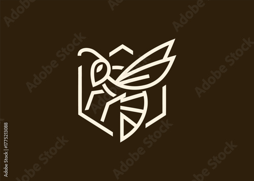An abstract wasp logo designed with sharp linear geometry, balancing symmetry and motion to represent focus, energy, and precision in minimalist vector illustration