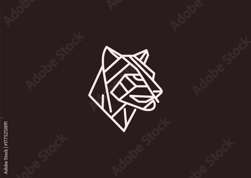 An abstract panther logo drawn in fluid geometric lines, emphasizing agility and strength with dynamic contours and modern minimalism in vector form