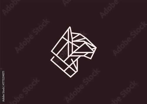 An abstract panther logo drawn in fluid geometric lines, emphasizing agility and strength with dynamic contours and modern minimalism in vector form