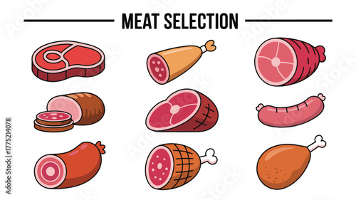Assortment of raw and cooked meats