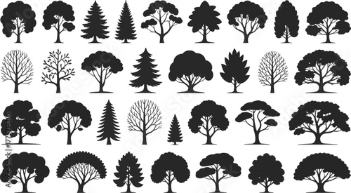 Collection of various tree silhouettes