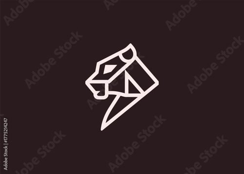 An abstract panther logo drawn in fluid geometric lines, emphasizing agility and strength with dynamic contours and modern minimalism in vector form