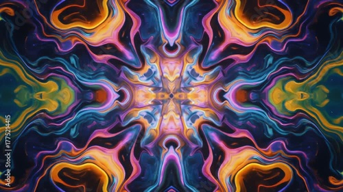 Symmetric Abstract Bright Liquid Ornament Background