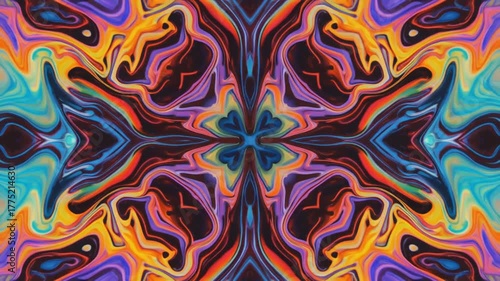 Symmetric Abstract Bright Liquid Ornament Background