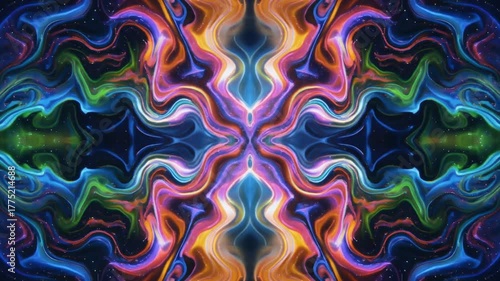 Symmetric Abstract Bright Liquid Ornament Background