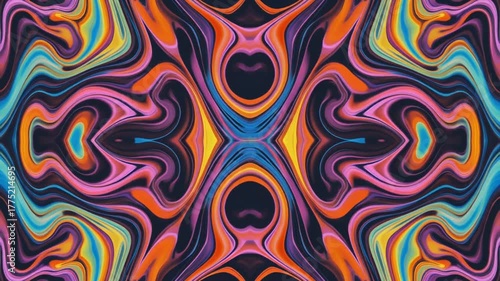 Symmetric Abstract Bright Liquid Ornament Background