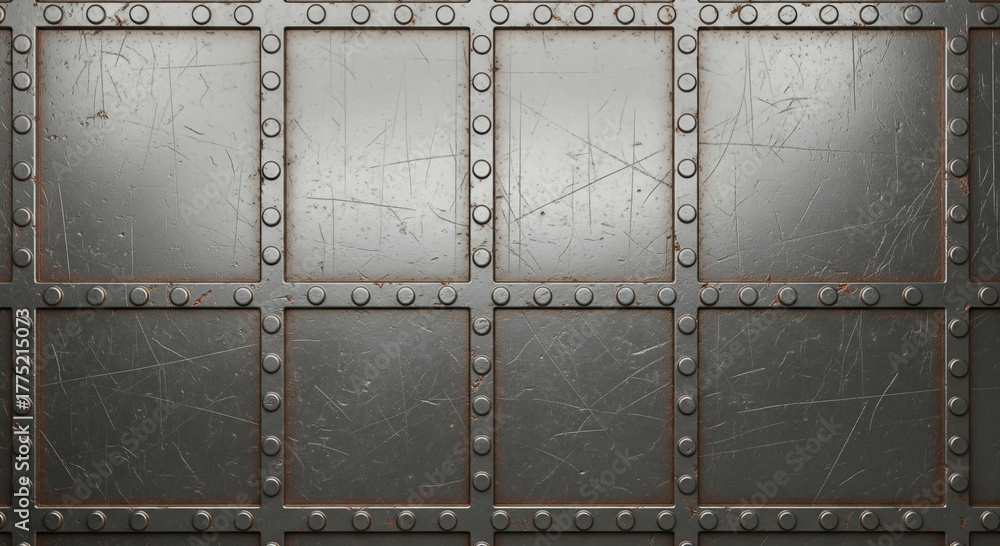 Naklejka premium Metal plates grid with rivets scratched surface