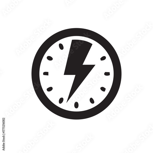 Clock with lightning bolt symbol, representing speed, power, or urgency.