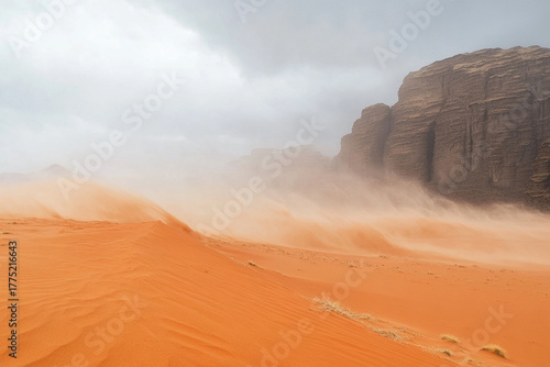 Fototapeta Naklejka Na Ścianę i Meble -  sandstorm slowly reshaping the patterns of an ancient dune