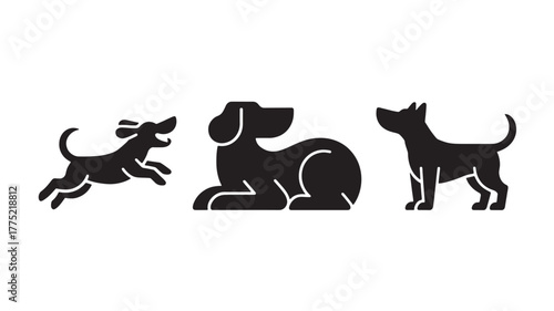 Set of minimalist dog icons simple flat vector design element isolated on white background