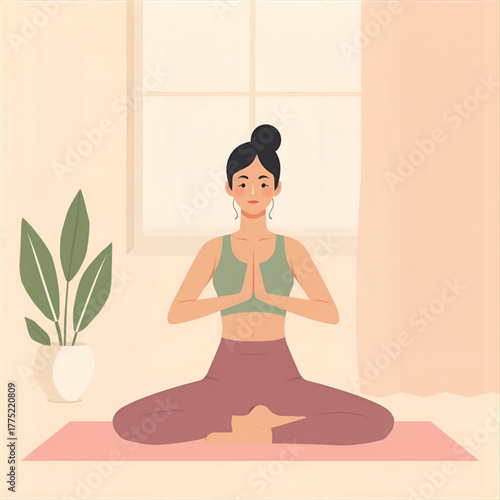 Woman Practicing Yoga at Home Illustration