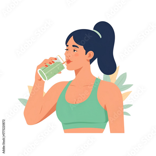Athletic Women Drinking Green Smoothie Illustration