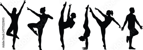 Dance, silhouette, gymnast, pose, flexibility, balance, strength, movement, black, white, icon, body, fitness, handstand, stretch, motion, athletic, performance, exercise, physical