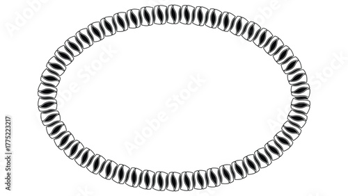 Decorative elliptical frame with abstract geometric pattern in black and white