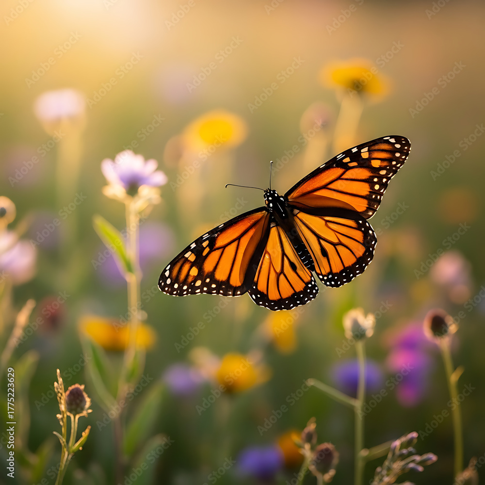 Naklejka premium Monarch Butterfly in Flight During Migration 