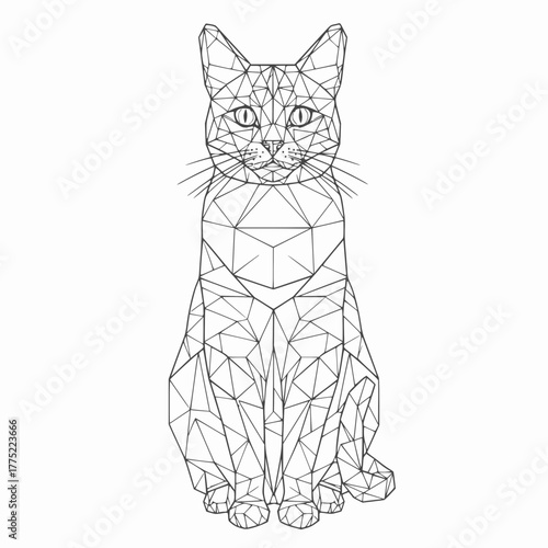 Geometric wireframe sitting cat illustration for artistic design and decoration concept