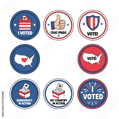 Voter Engagement Icons Set With Ballots, Maps, And U.S. Voters For Democracy Campaigns