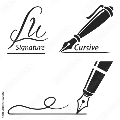 Three fountain pens with signature