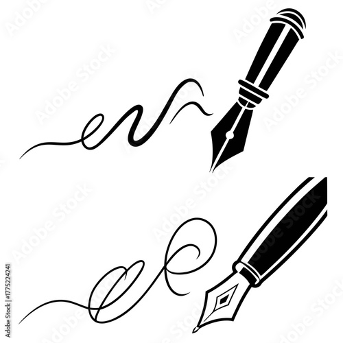 Fountain pen signature vector set for design