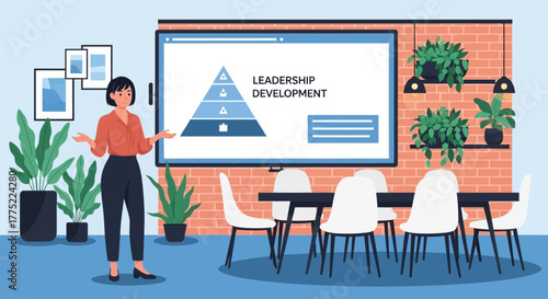 Dynamic presentation on leadership development strategy within a modern conference space