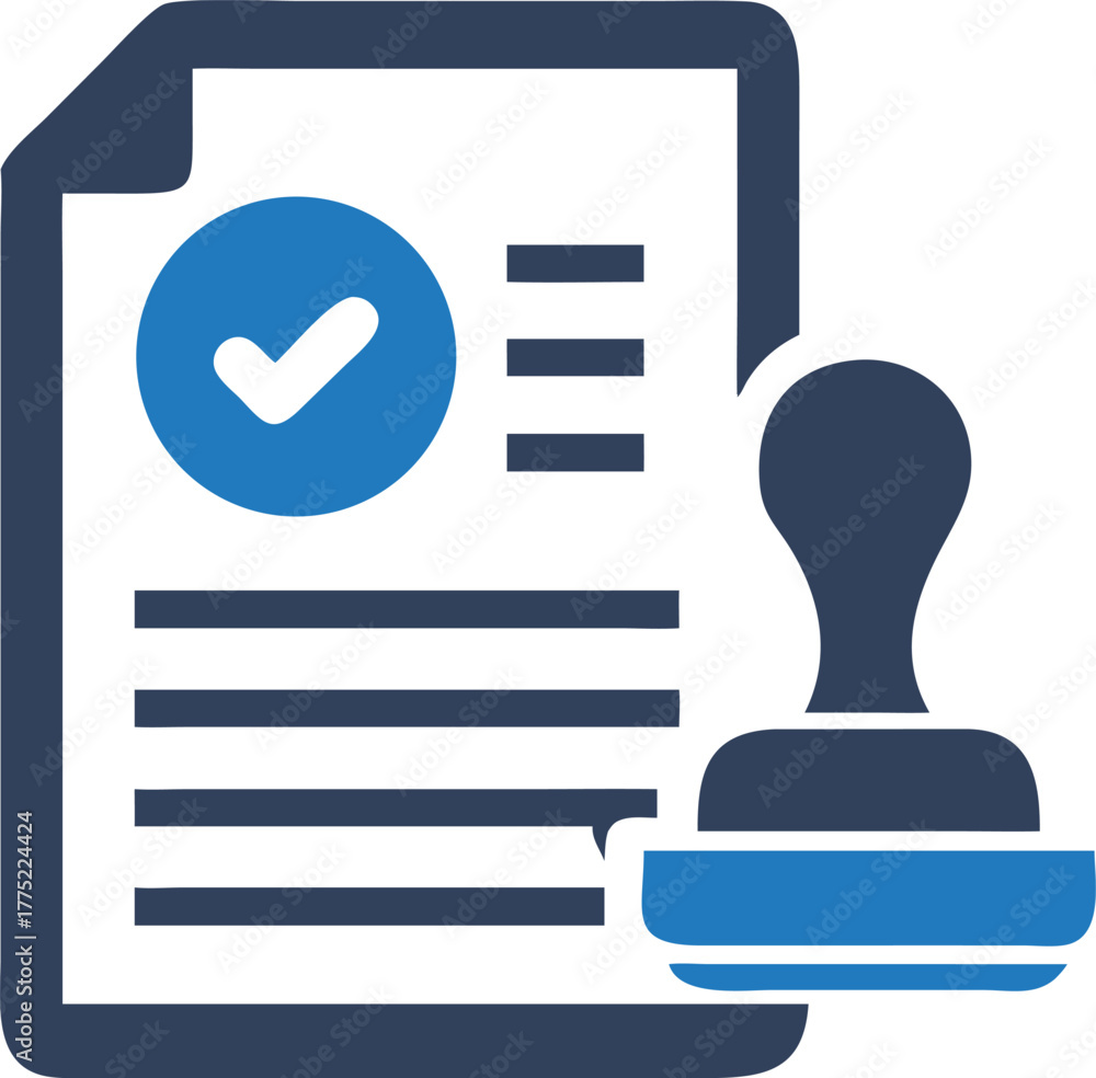 Obraz premium Blue stamp rests approvingly on a sheet of paper signifying formal approval process