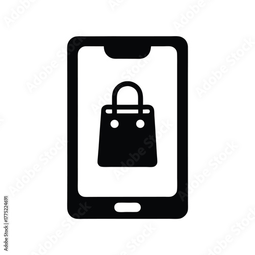Black shopping bag shown on smartphone screen suggests mobile e commerce is growing