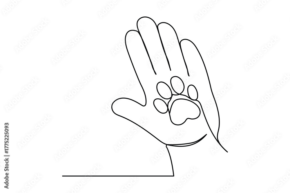Obraz premium Minimal pet paw trace continuous line drawing isolated on white