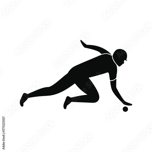 Minimal cricket fielder sliding on ground silhouette vector with white background for sports and fielding motion design  