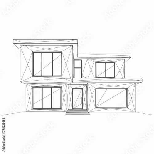 Geometric wireframe modern house illustration for architectural design concept