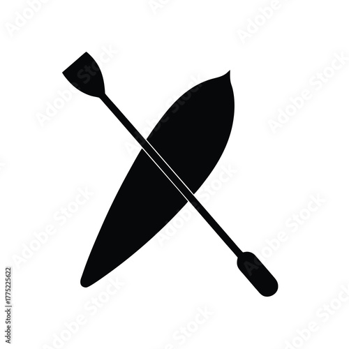 Minimal kayak and paddle silhouette vector with white background for outdoor adventure and water sport illustration  