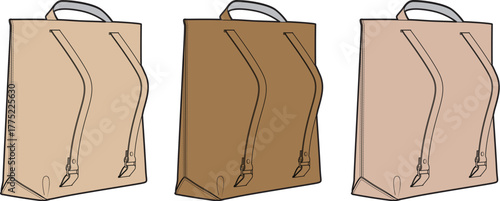 Three textured beige and brown leather bags with adjustable straps arranged in a row