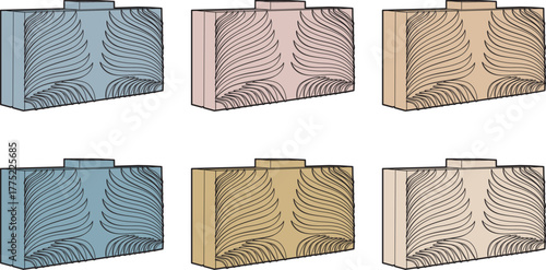 Contemporary conceptual architectural elements featuring dynamic wavy lines across multiple pastel-colored structures, illustrating abstract design versatility for modern aesthetics