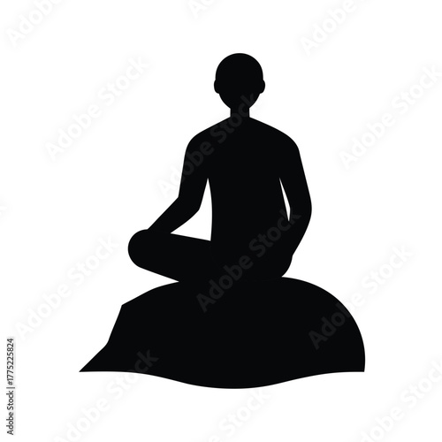 Minimal man sitting on rock silhouette vector with white background for thinking and solitude art illustration  