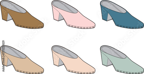Set of Colorful Mule Shoes Various Designs for Fashion and Style