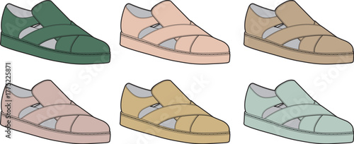 Collection of fashionable comfortable footwear options for warm weather casual wear