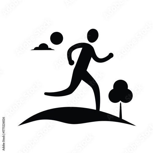 Minimal person jogging in park silhouette vector design with white background for exercise and outdoor activity art  