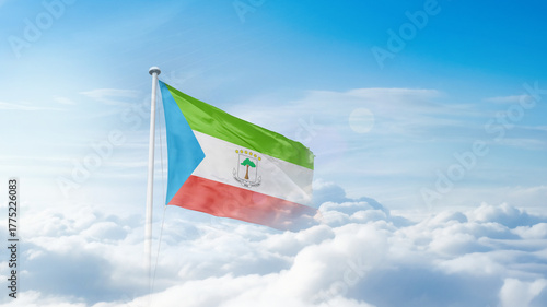 Fotografía Equatorial Guinea national flag waving in the sky