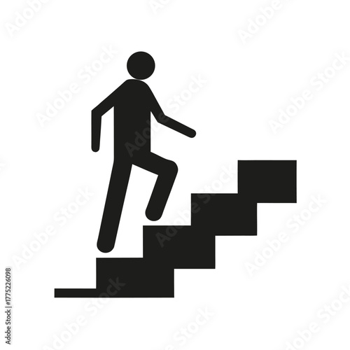 Minimal person walking upstairs silhouette vector with white background for progress and motivation art design  