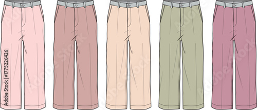 A stylish collection of women's comfortable wide-leg trousers in various soft pastel hues, perfect for adding a touch of relaxed elegance to any casual or business casual wardrobe