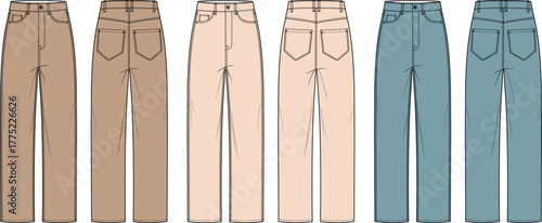 Fashionable High-Waisted Trousers Illustration Set for Style and Design Projects