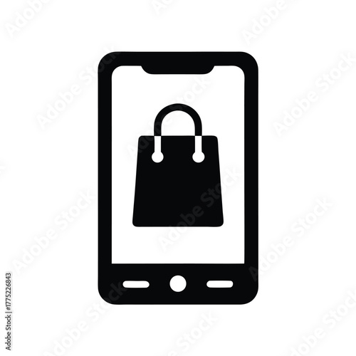 Black icon of smartphone displaying a shopping bag suggests online retail options for consumers