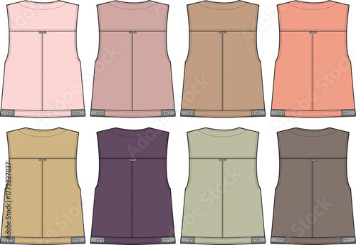 Fashion design vector sketch showing a variety of sleeveless top in different color shades