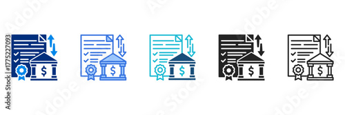 Fiscal Policy Icon Set Multiple Style Vector Illustration 