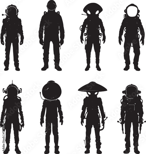 Collection of Astronaut and Alien Silhouettes space suit