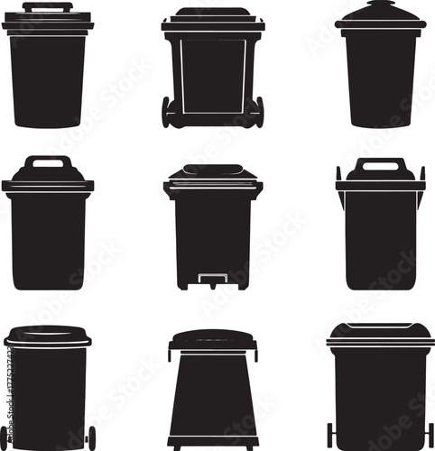 Collection of Black Silhouette Trash Bins trash can